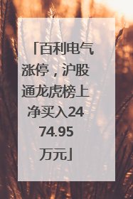 百利电气涨停，沪股通龙虎榜上净买入2474.95万元